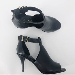 Marc Fisher Black Leather Peep Toe Heels 8